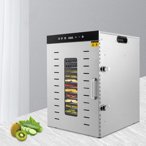 Déshydrateur alimentaire à 16 étages, appareil de conservation des fruits et légumes, déshydrateur. Température réglable entre 30 et 90 °C, minuterie 24 heures, 1 500 W, argent (1/5)