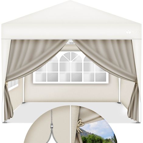 tillvex® 4X Seitenwand beige für Pavillon 3x3m & 3x6m Faltpavillon Seitenteile wasserabweisend Seitenfenster & Reißverschluss Seitenwände für Gartenzelt Partyzelt