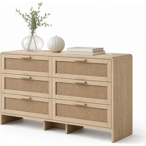CHICFURN Mueble de almacenaje 130x40x74 cm en panel de partículas natural, 6 cajones para salón (1/5)