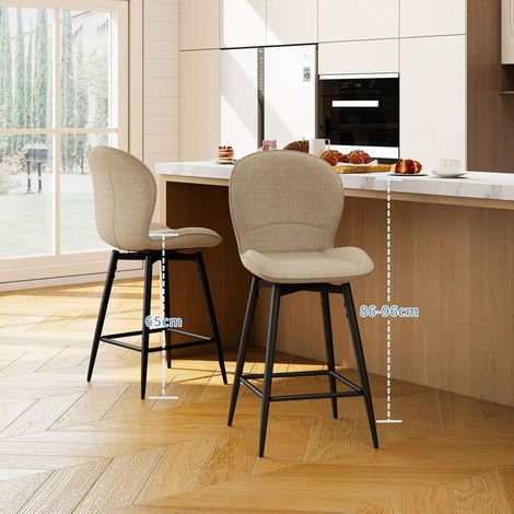 WAFTING Lot de 2 Tabourets de Bar 65cm, Chaise de Bar Pivotante, Dossier Rembourré en Tissu, Repose-Pieds, Kaki (1/5)
