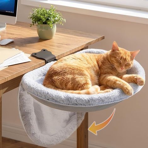 Office Cat Bed, One-Click Folding Bed for Office, Semi-Circular Cat Hammock, Solid Iron Structure, Soft Washable Cover, No Drilling Stable, Supports Up to 18 kg, Grey (1/5)