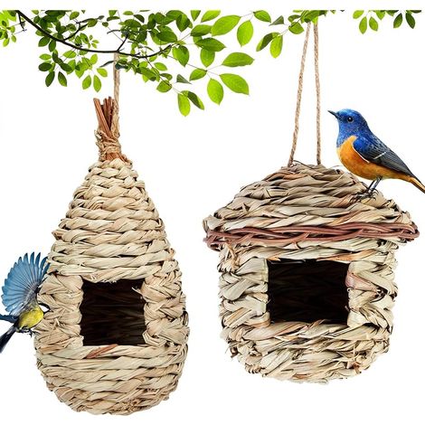 Nichoir Oiseaux Tissé à la Main, 2 Pièces Maison d'Oiseau Suspendue pour Jardin, Nid Oiseau Fait à La Main, adapté aux Petits Oiseaux Tels Que Les Colibris, Perruche, D (1/5)