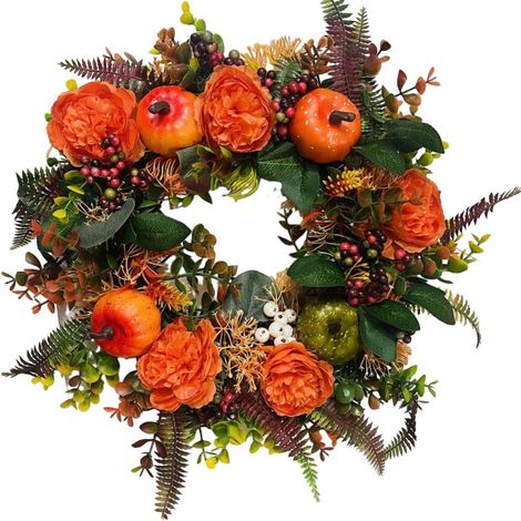 Guirlande Automne - Guirlande Porte Extérieure avec Citrouille Pomme de Pin Baies Eucalyptus - 45 cm - Décoration Maison Fenêtre Mur Thanksgiving (1/4)