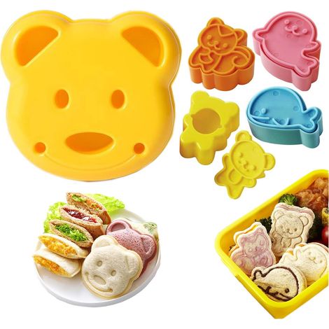 Appareils à sandwichs, ensemble de 5 pièces pour enfants, découpe-scellage, mini découpe-pain en forme d'ours, d'écureuil, de dauphin et de phoque (1/5)