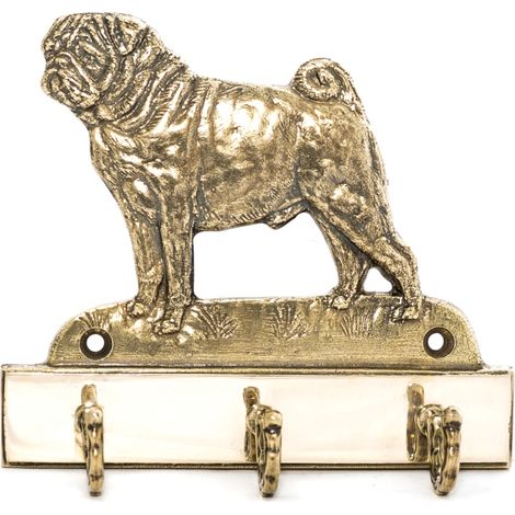 Pug, Carlin: un colgador de llaves con un perro, un soporte de latón para accesorios para perros, una elegante decoración para el pasillo de Art-Dog (1/5)
