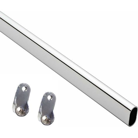 Set tubo asta per armadio ovale colore cromato con supporti reggitubo inclusi lunghezza: metri 1,5 con 2 supporti
