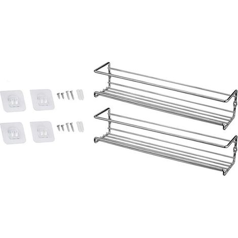 Lot de 2 étagères à épices sans perçage en métal pour cuisine, rangement mural pour épices et condiments, avec égouttoir (1/5)