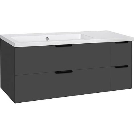 Meuble sous-vasque + lavabo en fonte minérale LOSSA 4 tiroirs anthracite brillant Largeur 1210 mm (1/5)