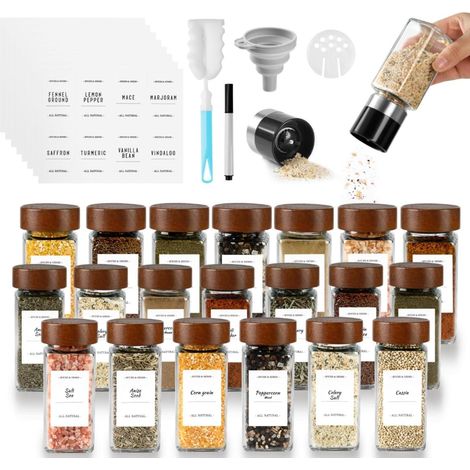 Gewürzgläser Eckig Set 20er Holzdeckel 120ml Gewürzmühlen S7 (1/5)