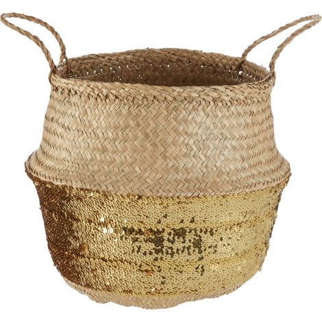 Premier Housewares Gold Sequin Small Seagrass Basket (1/3)
