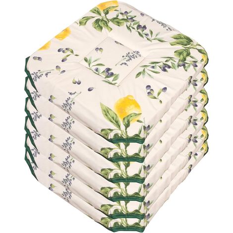 Set 6 Cuscini Sedia Cotone Shabby Chic Con Alette Lavabili Morbidi Universali Coprisedia Rustico