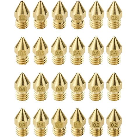 24 Pièces Buses d'imprimante Buse MK8, 0.2 mm, 0.3 mm, 0.4 mm, 0.5 mm, 0.6 mm, 0.8 mm, 1 mm, Kit De Buses, Compatible avec Imprimante 3D Makerbot CR-10