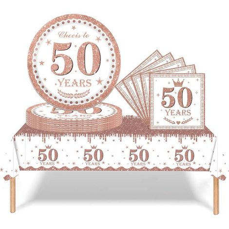 Partygeschirr 50. Geburtstag Roségold 37 Teile für Damen & Herren