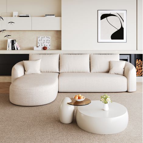 Sofá esquinero modular 266 cm blanco en tejido con estructura sin marco y sin montaje (1/5)