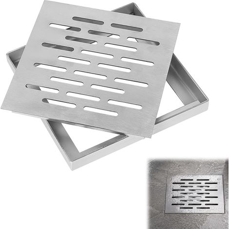 Bonde de sol en acier inoxydable pour extérieur - Grille de drainage extérieure (200 × 200 × 20 mm)  Écoulement de sol carré en acier inoxydable antidérapant anti-blocage pour extérieur, salle de bain (1/5)