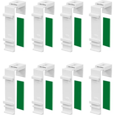 Un ensemble de 8 supports de fixation longs pour rideaux double couche, qui peuvent être fixés et collés sans perçage, adaptés à une installation sur fenêtres en PVC et portes-fenêtres. (1/4)