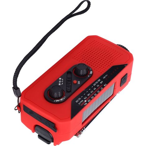 Radio d'urgence portable solaire avec lampe torche LED, batterie 2000 mAh, idéale pour le camping et la randonnée (rouge, type US). (1/5)