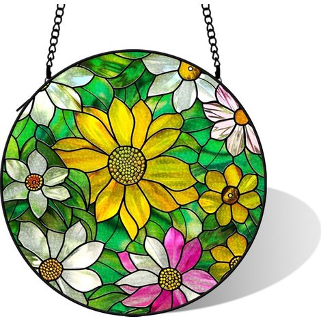 Vitrail suspendu effet lumineux coloré, diamètre: 9 cm (1/5)