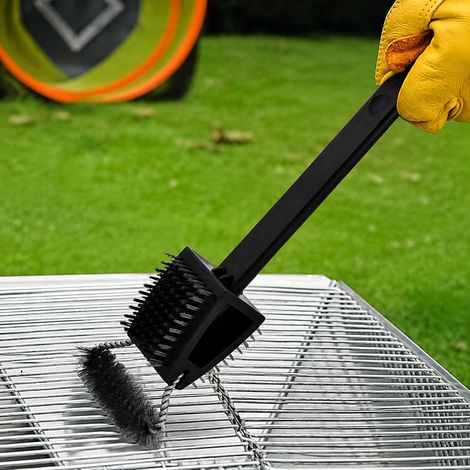 Brosse de barbecue double face, poils acier inoxydable des deux côtés, manche PP, nettoyage rapide des grilles (1/4)