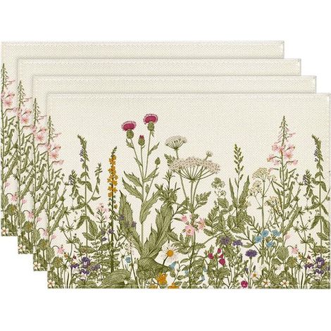 Juego de manteles individuales de verano (4 piezas), manteles individuales de temporada de 3045 cm con flores silvestres y motivos primaverales (1/5)