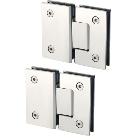 Bisagras para puerta de ducha de cristal, bisagras para puerta de ducha de cristal de 180 grados, cromo pulido (2 piezas). (1/5)