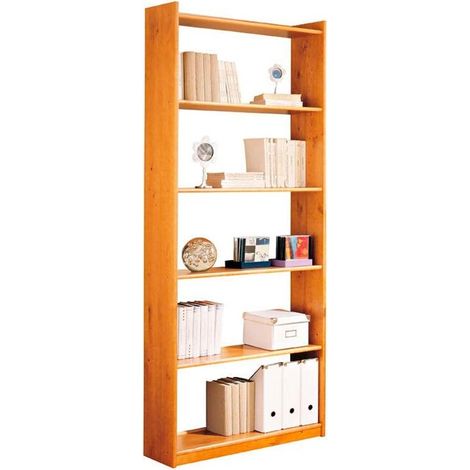 Étagère de rangement bibliothèque 6 niveaux en pin massif coloris miel - Longueur 80 x Profondeur 28 x Hauteur 200 cm (1/3)