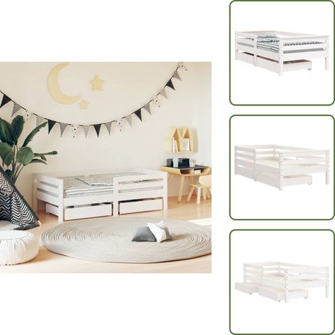 The Living Store Giroletto Bambini con Cassetti Bianco 70x140cm Massello di Pino - Letto per bambini