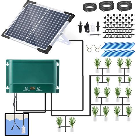 Système d'irrigation automatique à énergie solaire, kit d'irrigation goutte goutte pour jardin (30 mètres) système d'arrosage automatique adapté (1/5)