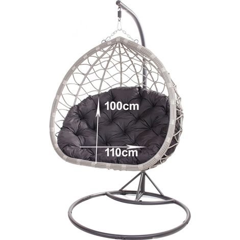 Coussins pour fauteuil berçant de jardin 110 x 100cm Coussin Fauteuil Suspendu Coussin fauteuil suspendu hamac Noir (1/2)