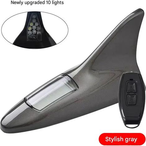Lumière Avertissement 10 LED Solaire Antenne Aileron Requin avec Capteur Intelligent et Mode Clignotant Lampe de Étanche pour Voiture (1/5)