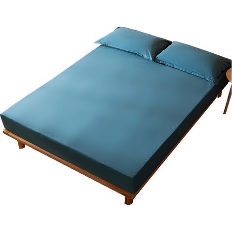 Cache Sommier 150x200cm Bleu Tissu Doux et Extensible (1/4)