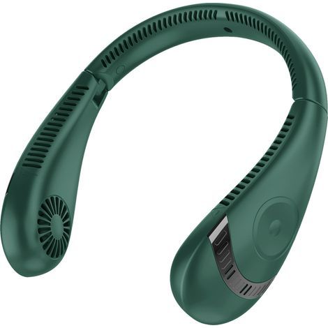 Ventilateur Cou Sans Pales Vert – Pliable, Ventilation 360° – 3 Vitesses, Batterie 5000 mAh – Mains Libres – Idéal Voyages, Plein Air (1/5)