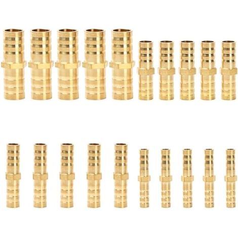 20 raccords de tuyau en laiton, ensemble d'adaptateurs pour tuyau d'arrosage, raccords de tuyauterie pour air, eau, carburant, diesel et gaz (6 mm/8 mm/10 mm/12 mm) (1/5)