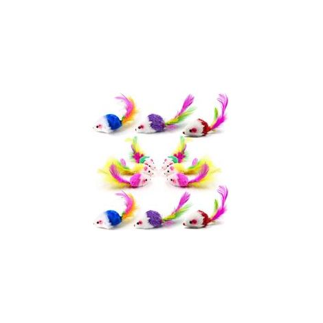 Lot de 12 souris jouets pour chat d'intérieur avec hochet, 5 couleurs différentes. Jouet pour chatons et chatons avec plumes. Je (1/5)