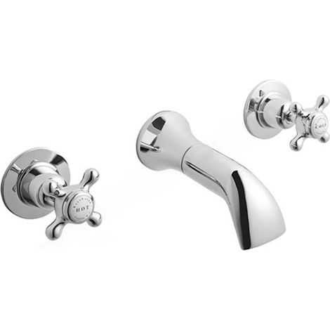 Bayswater Crosshead Dome 3 Hole Basin Mixer Tap Wall Mounted - White/Chrome (1/4)