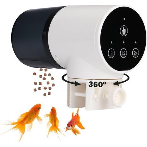 Fischfutterspender, LCD-Bildschirm, programmierbar (8/12/24 Std.), 360° drehbarer Ständer, 200 ml Wassertank (1/5)