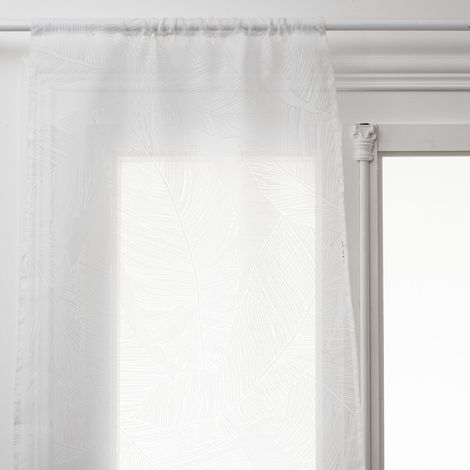 Atmosphera – Lot de 2 voilages vitrage blanc motifs feuillage 60 x 160 cm – Polyester et viscose – Finition ourlet passe tringle