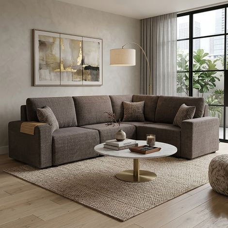 Canapé d'angle modulable 5 places en tissu texturé taupe - MODULYS (1/5)