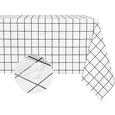 Nappe carrée en PVC à carreaux imperméable et oléofuge (137,16 x 137,16 cm, blanc)
