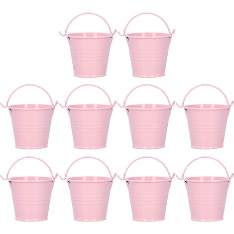 10 Seaux Métalliques Miniatures pour Plantes Succulentes, Pot de Fleurs Décoration Intérieur Extérieur, Rose 4x5,5x6cm (1/5)