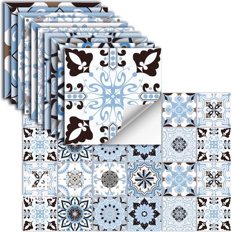 24 Pièces Stickers Carrelage Auto-AdhéSif Vinyle ÉTanche Stickers Muraux Pour Cuisine Salle De Bains Carrelage Mur CheminéE Placard DéCoration Autocollants,HZ-29,20x20cm (1/5)