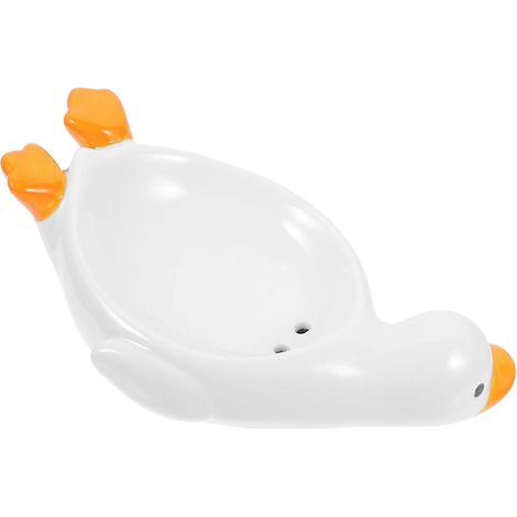 Porte-savon de baignoire en céramique blanche, compatible avec un usage domestique, lot de 2 avec décoration canard. (1/2)