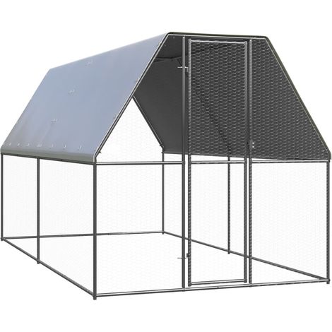 Recinto per pollaio in acciaio zincato 2 x 4 x 2 m per galline all'aperto Argento 020043993