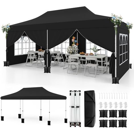 Tonnelle Pliante 3x6 Imperméable avec 6 Parois Amovibles, Barnum Pliant 3x6, Hauteur Réglable, Portes Zippées, Tente de Réception Anti-UV, Sac Transport, Montage sans Outil (1/5)