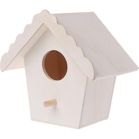 Vogelhaus aus Holz für den Außenbereich, mit einer Sitzstange, die von Kindern bemalt werden kann. (1/4)