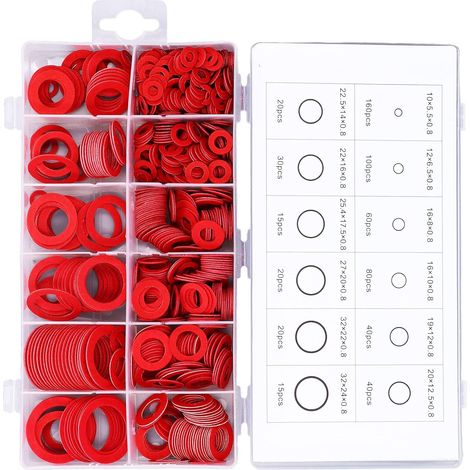 600 PCS Assortiment De Rondelles Plates Joint En Fibre De Papier Isolation Rondelle D'isolation En Acier Allié En Fibre De Papier Joint D'étanchéité Plusieurs Tailles (1/5)