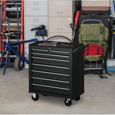 Carrello da officina in acciaio con 7 cassetti chiudibili, 69 x 33 x 75 cm, nero DESVIAE (1/5)