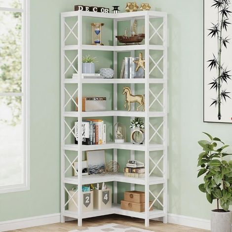 Bibliothèque d'angle industrielle de 200 cm avec structure métallique pour le rangement à la maison et au bureau (1/5)