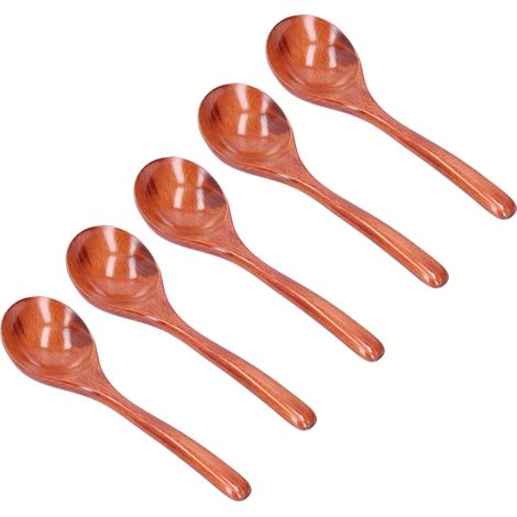 Lot de 5 cuillères en bois à long manche, louches en bois pour mélanger et remuer, ustensiles de cuisine, couleur foncée (1/5)