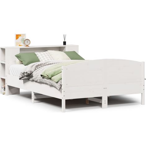 Maison Exclusive - Massivholzbett mit Regal ohne Matratze Weiß 15